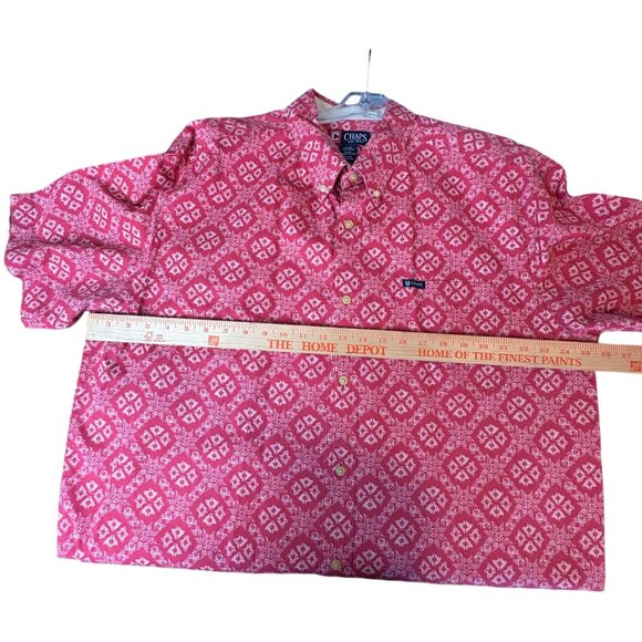 Chaps Mens Red Geometric Print Cotton Short Sleeve Button-Up Shirt XLVibtage Ret - Picture 6 of 6